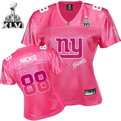 Giants #88 Hakeem Nicks Pink 2011 Women's Fem Fan Super Bowl XLVI Stitched NFL Jersey